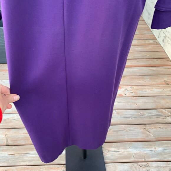 Vintage 80s 90s Purple Wool Gold Button Beltless Long Trench Coat Retro Overcoat - Picture 9 of 16